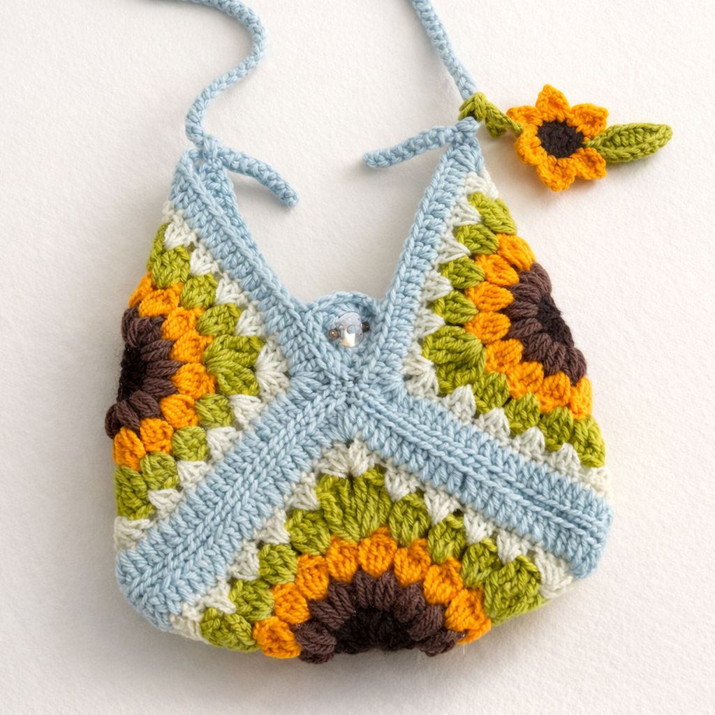 Sunflower Granny Square Crochet Sling Bag