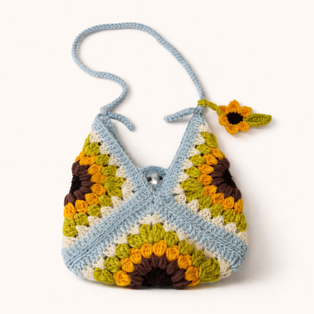 Sunflower Granny Square Crochet Sling Bag