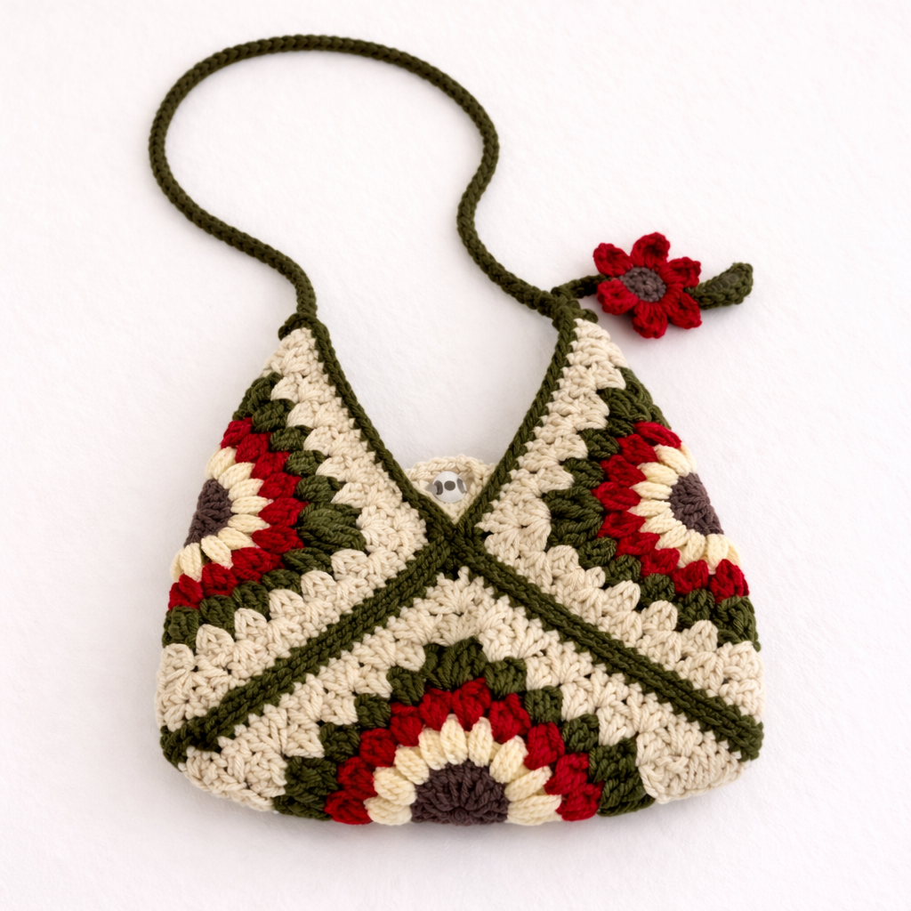 Sunflower Granny Square Crochet Sling Bag